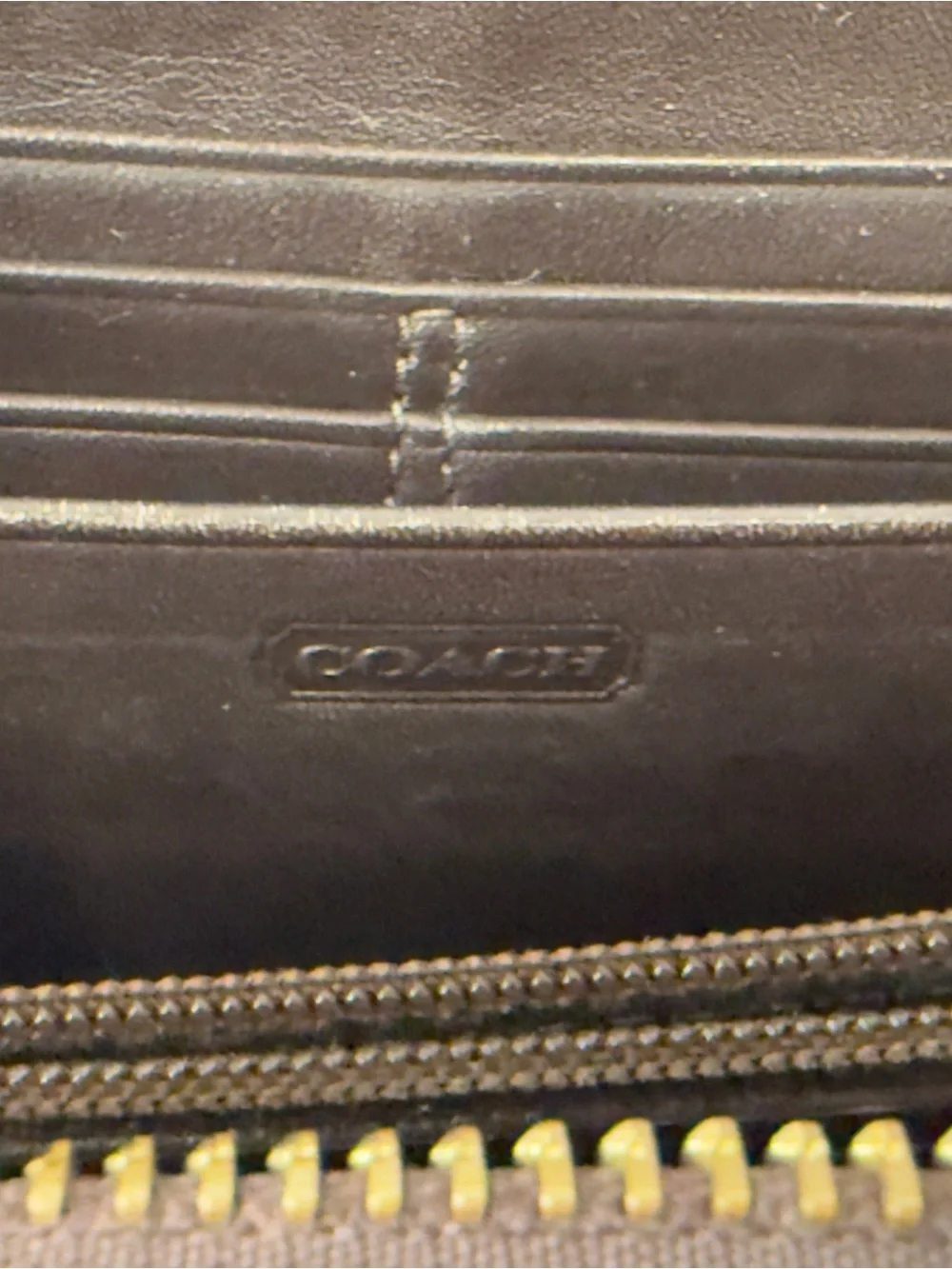 Coach Brown Signature Canvas Wallet with Dark Brown Leather and Gold Hardware